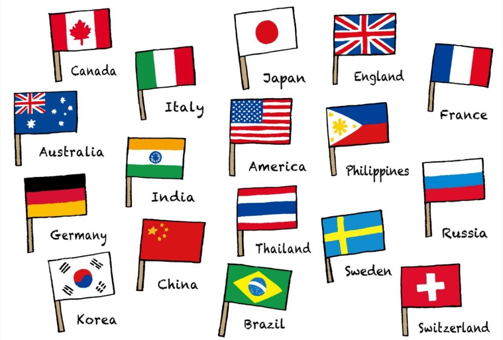 たくさんの海外の国旗のイラスト