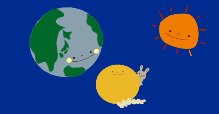 地球と太陽と月のイラスト