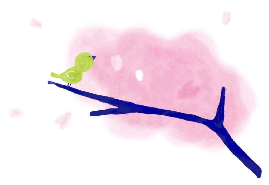 メジロと桜のイラスト