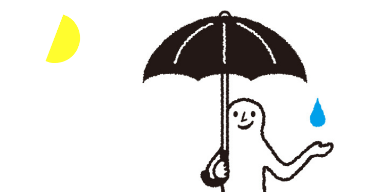 傘をさす人と月のイラスト
