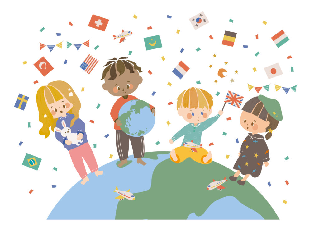 世界の子どもたちと国旗のイラスト